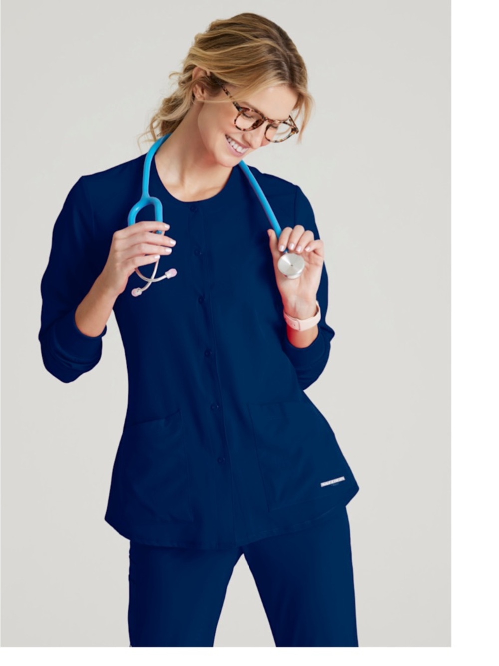 Barco Uniforms Navy Button-Front Scrub Jacket